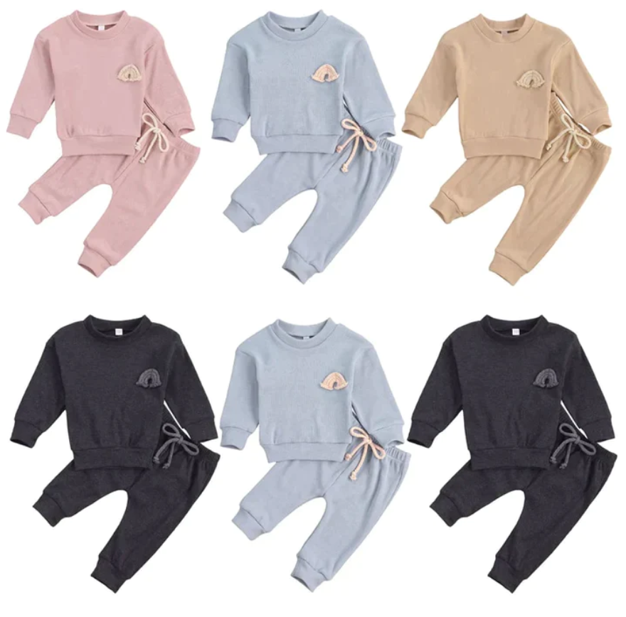 Exquisite 2-Piece Sweatshirt Embroidery Set in 4 colors: Khaki, Pink, Blue and Black