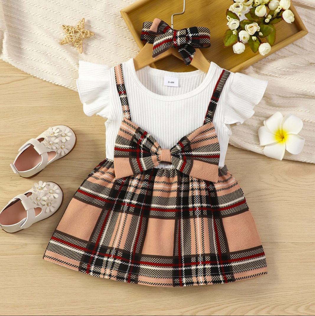 Flounced Sleeve Plaid Dress