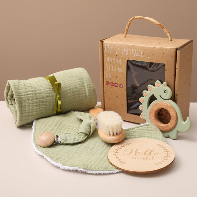 Baby Milestone Gift Set consists of Teether, Hairbrush, Blanket and Bib. Gift set for New parents