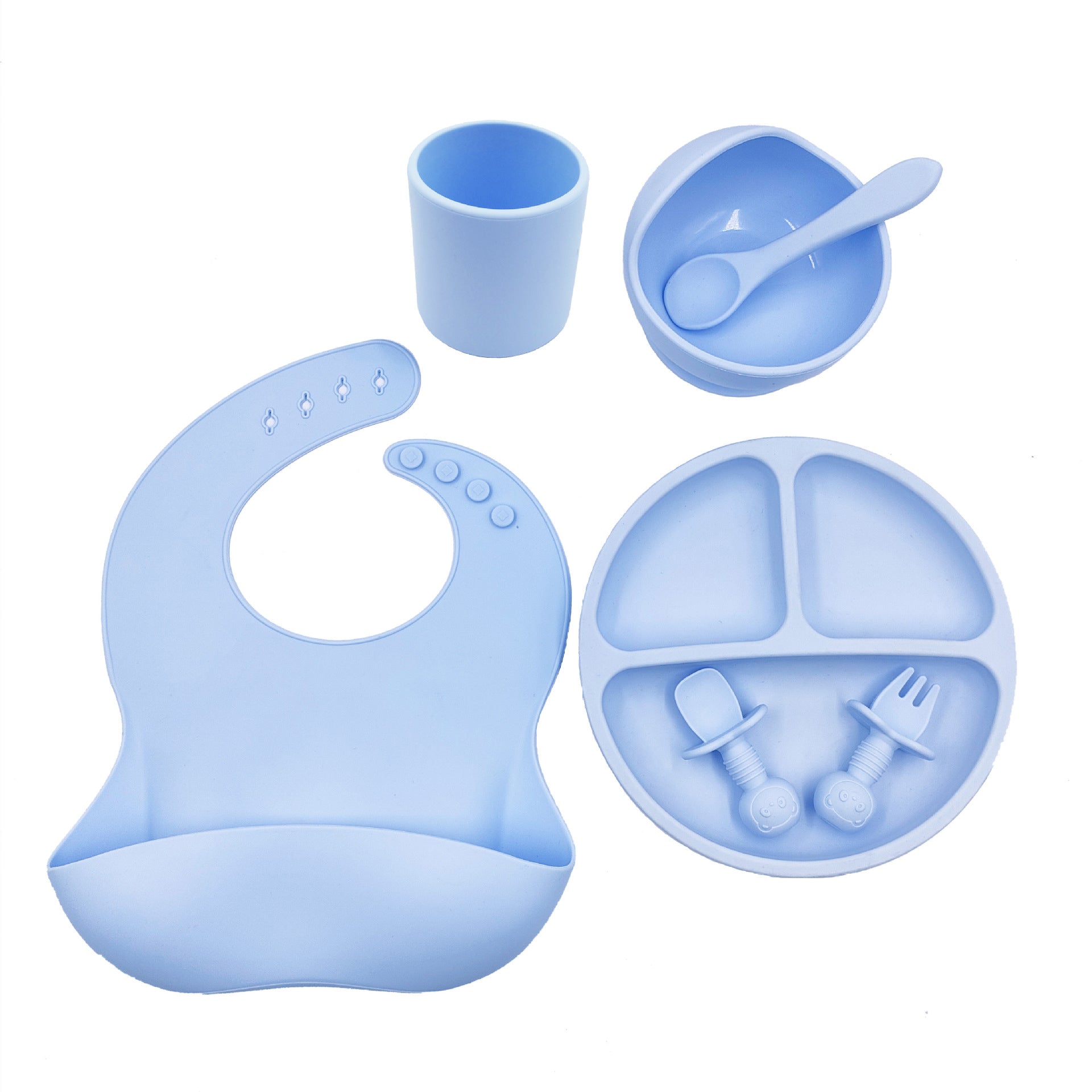 Silicone Baby Cutlery Set (Bib + Cup + Spoon Knife + Fork)