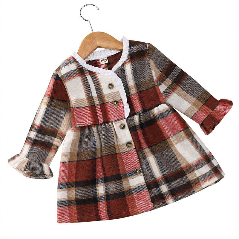 Multicolor Plaid Long Sleeve Baby Princess Dress