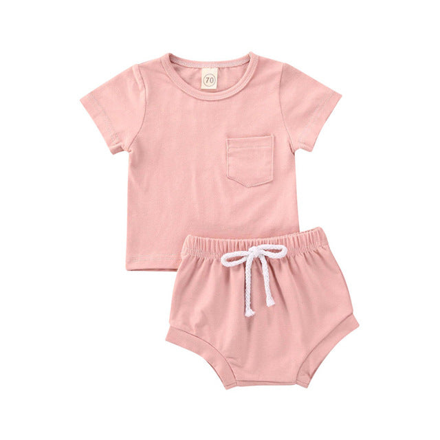 2-Pieces Summer Shorts & Shirt Set (Solid Colors)