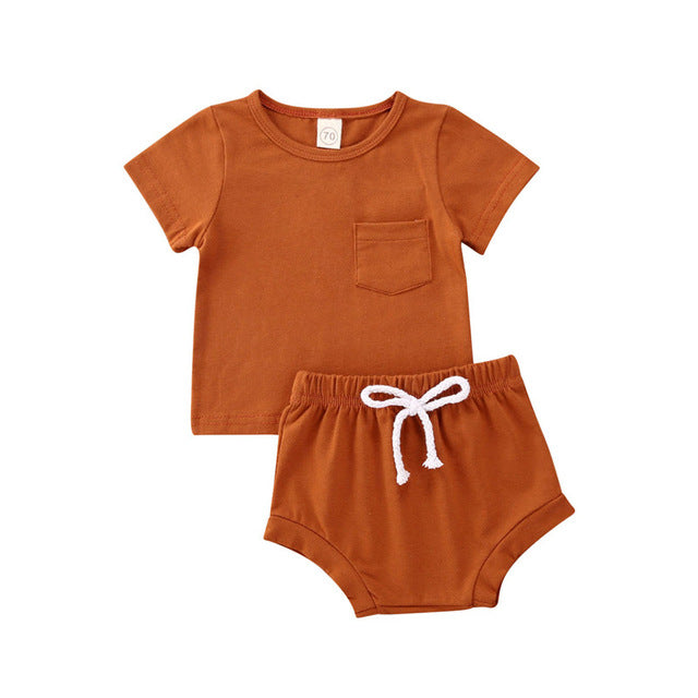 2-Pieces Summer Shorts & Shirt Set (Solid Colors)