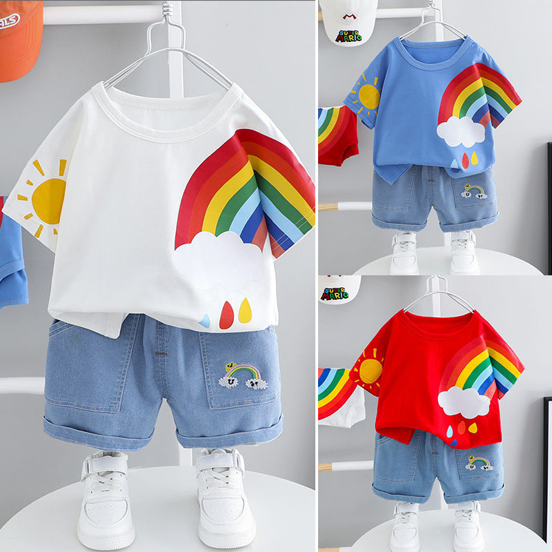 Trendy Summer Rainbow Top & Shorts Set