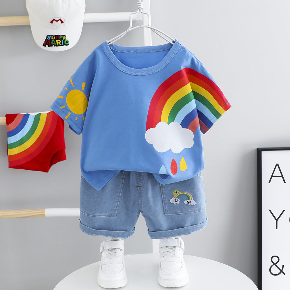 Trendy Summer Rainbow Top & Shorts Set