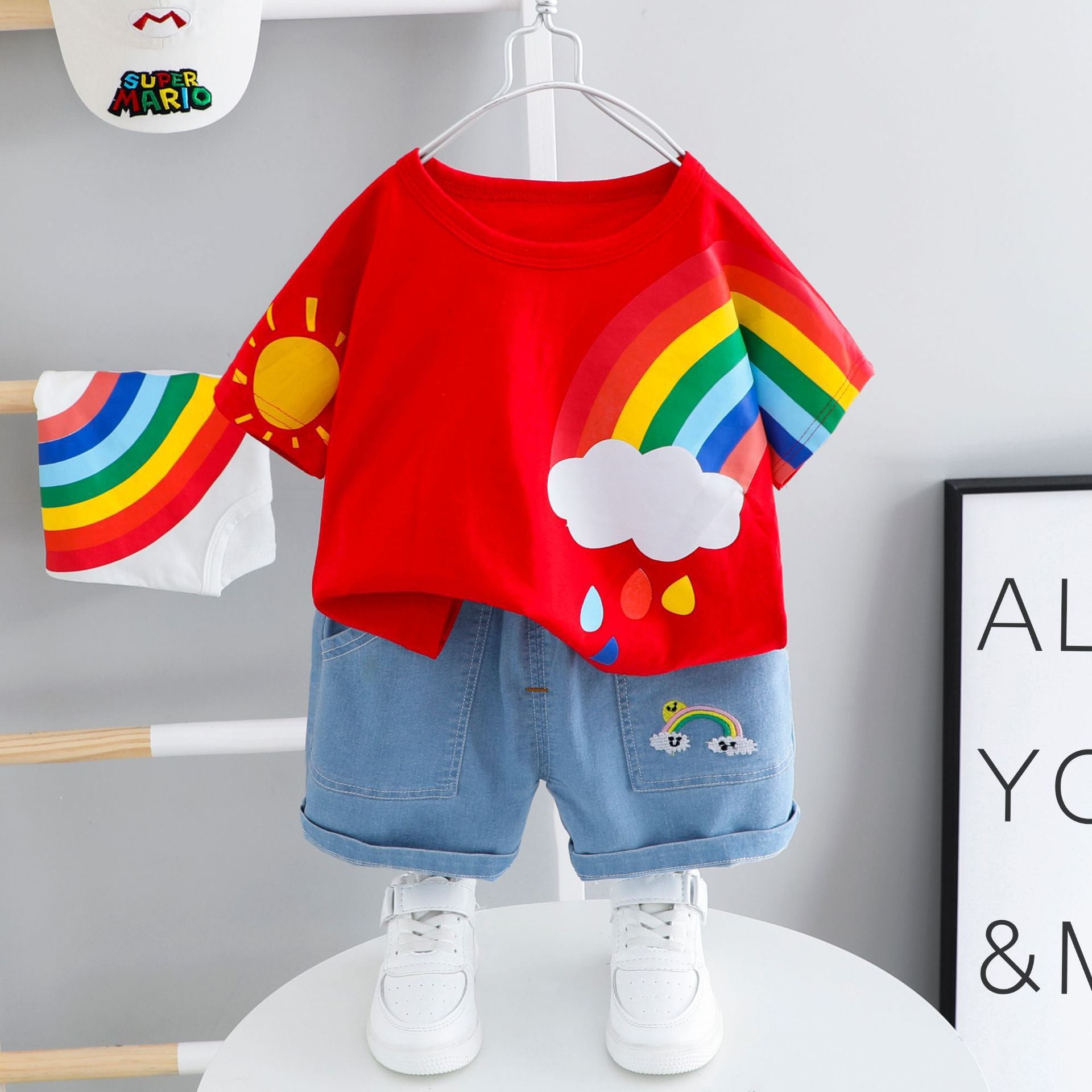 Trendy Summer Rainbow Top & Shorts Set