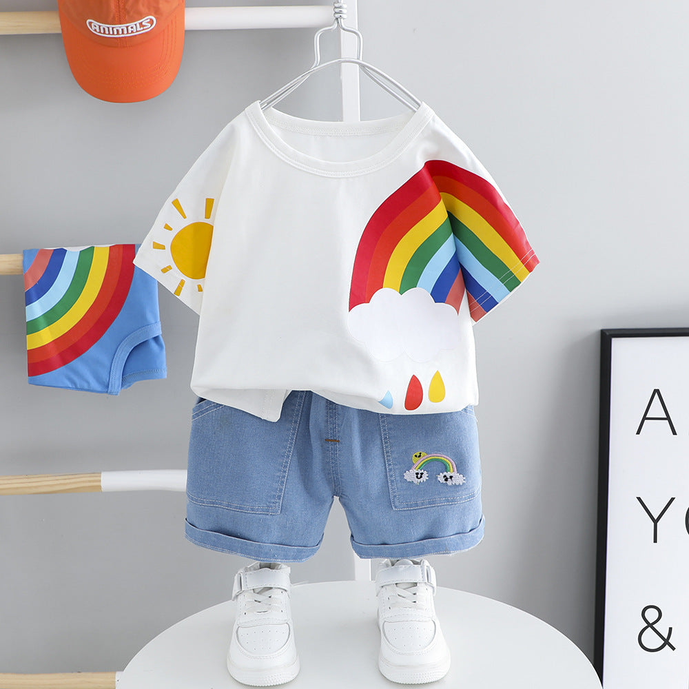 Trendy Summer Rainbow Top & Shorts Set