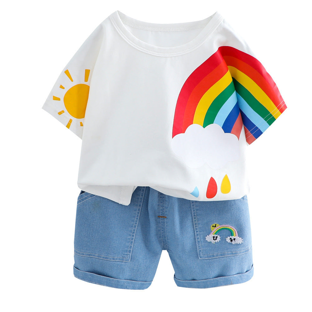 Trendy Summer Rainbow Top & Shorts Set