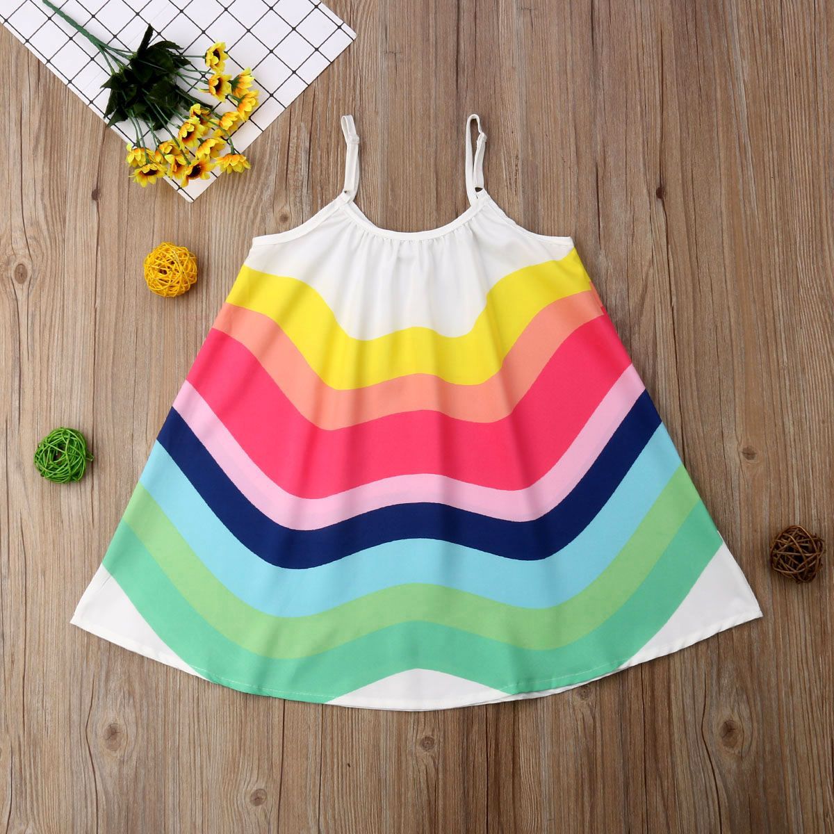 Girls' Suspenders Summer Rainbow Sleeveless Dress