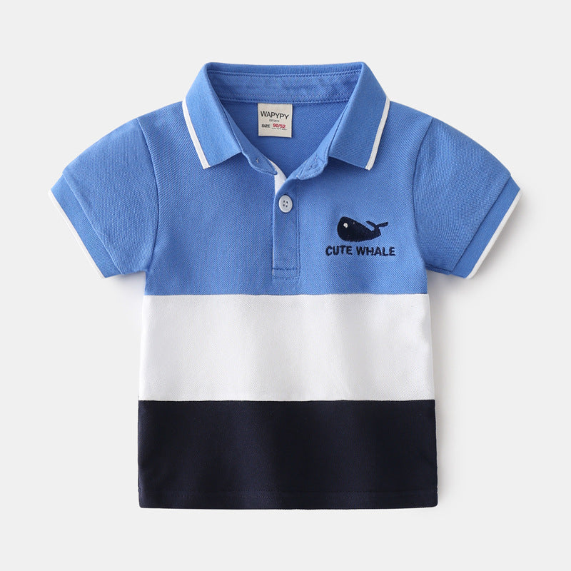 Color Block Embroidered Summer Polo Top (Whale)