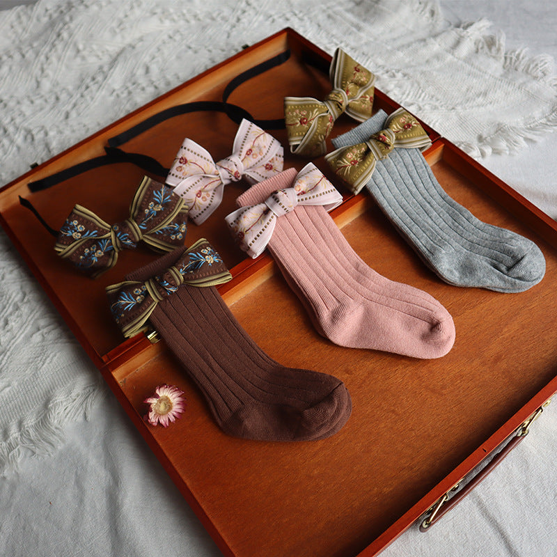 Spanish Ins Bow Hair Hoop Socks Newborn Gift Set