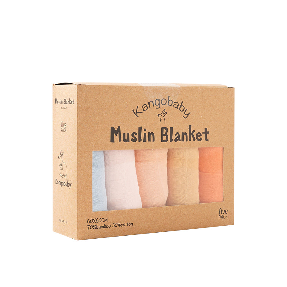 5-Pieces Multi-Functional Bamboo Cotton Muslin Baby Blanket Set