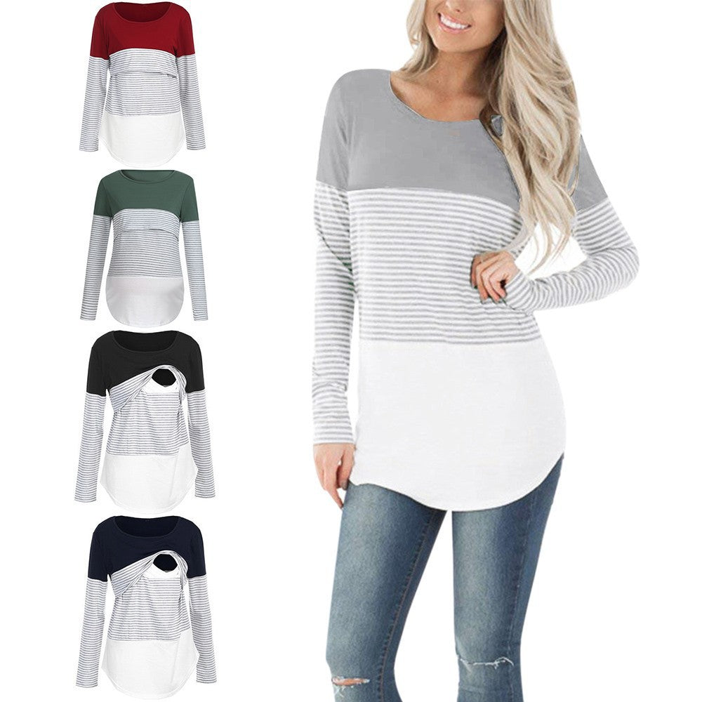 Striped Long Sleeve Nursing Top