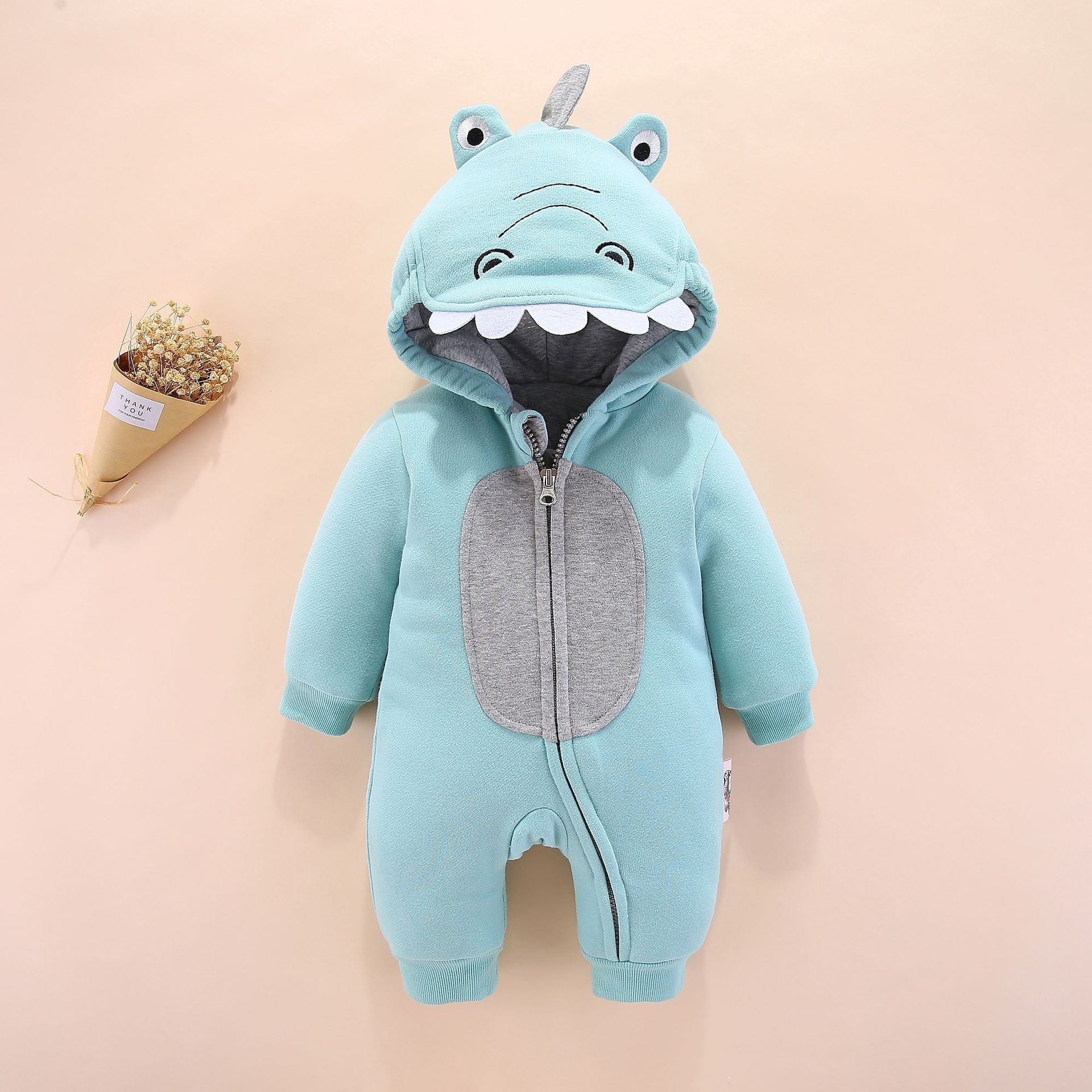 Winter Padded Dinosaur Romper Onesie