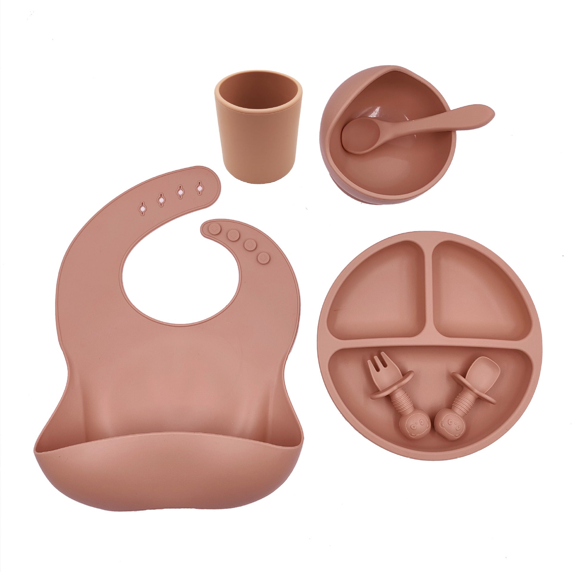 Silicone Baby Cutlery Set (Bib + Cup + Spoon Knife + Fork)