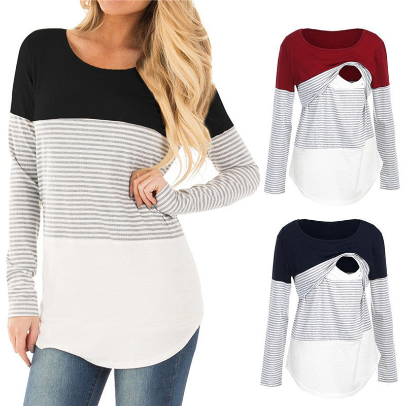 Striped Long Sleeve Nursing Top