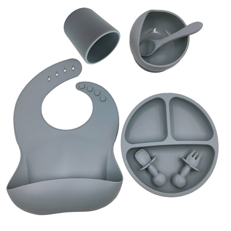 Silicone Baby Cutlery Set (Bib + Cup + Spoon Knife + Fork)