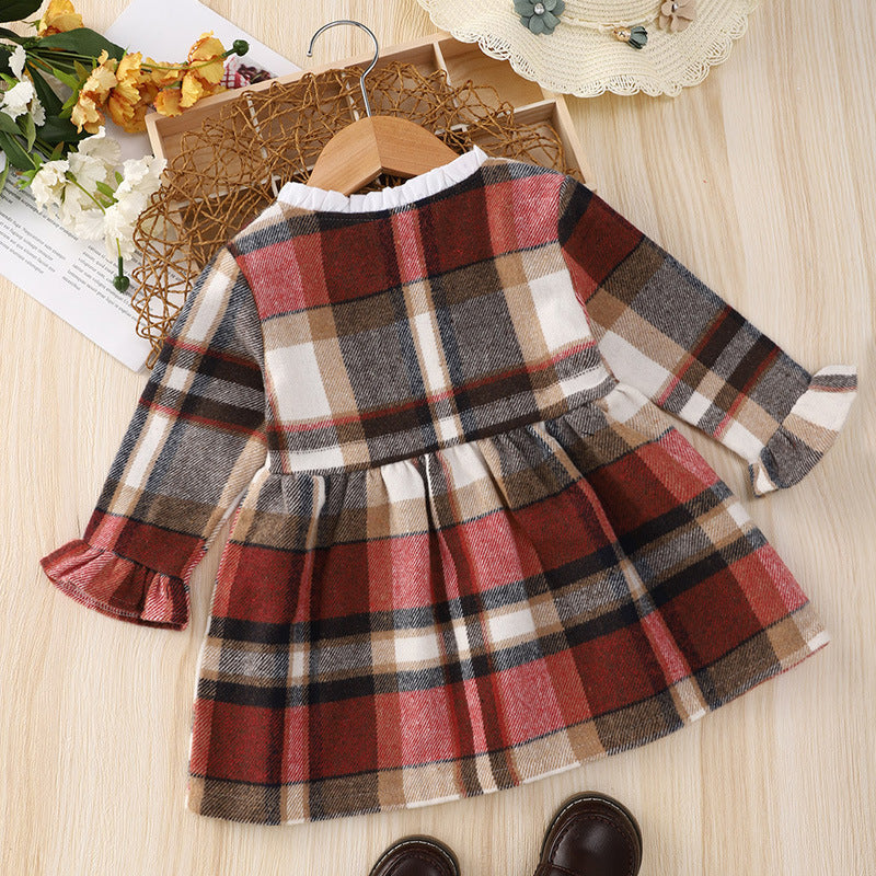 Multicolor Plaid Long Sleeve Baby Princess Dress