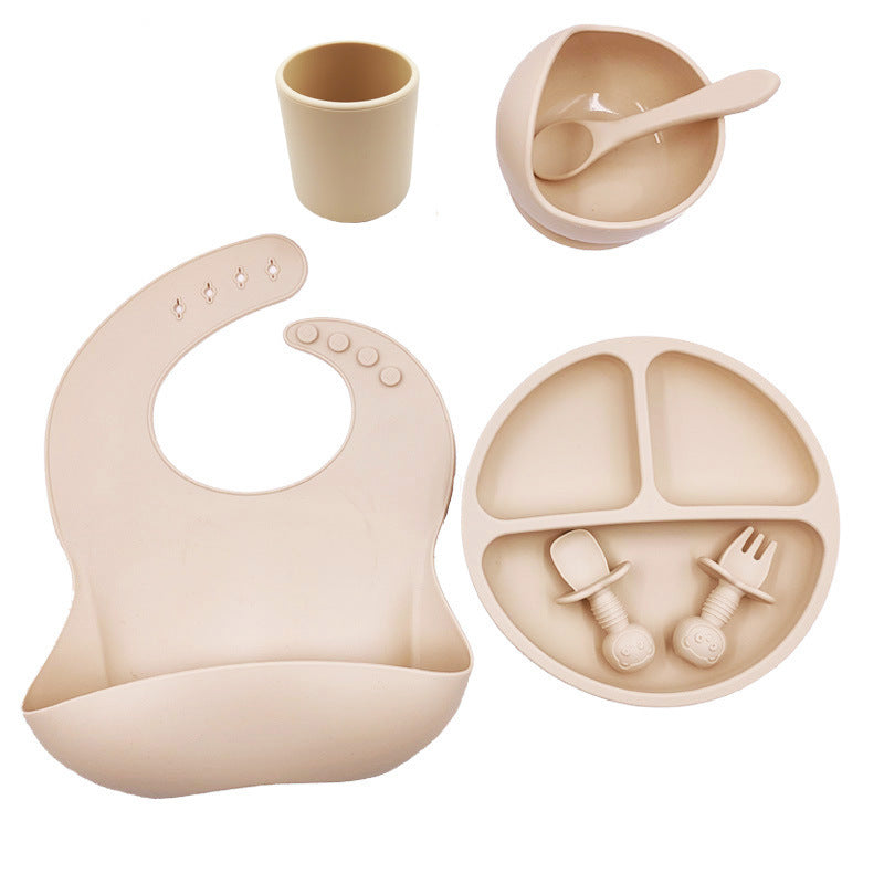 Silicone Baby Cutlery Set (Bib + Cup + Spoon Knife + Fork)