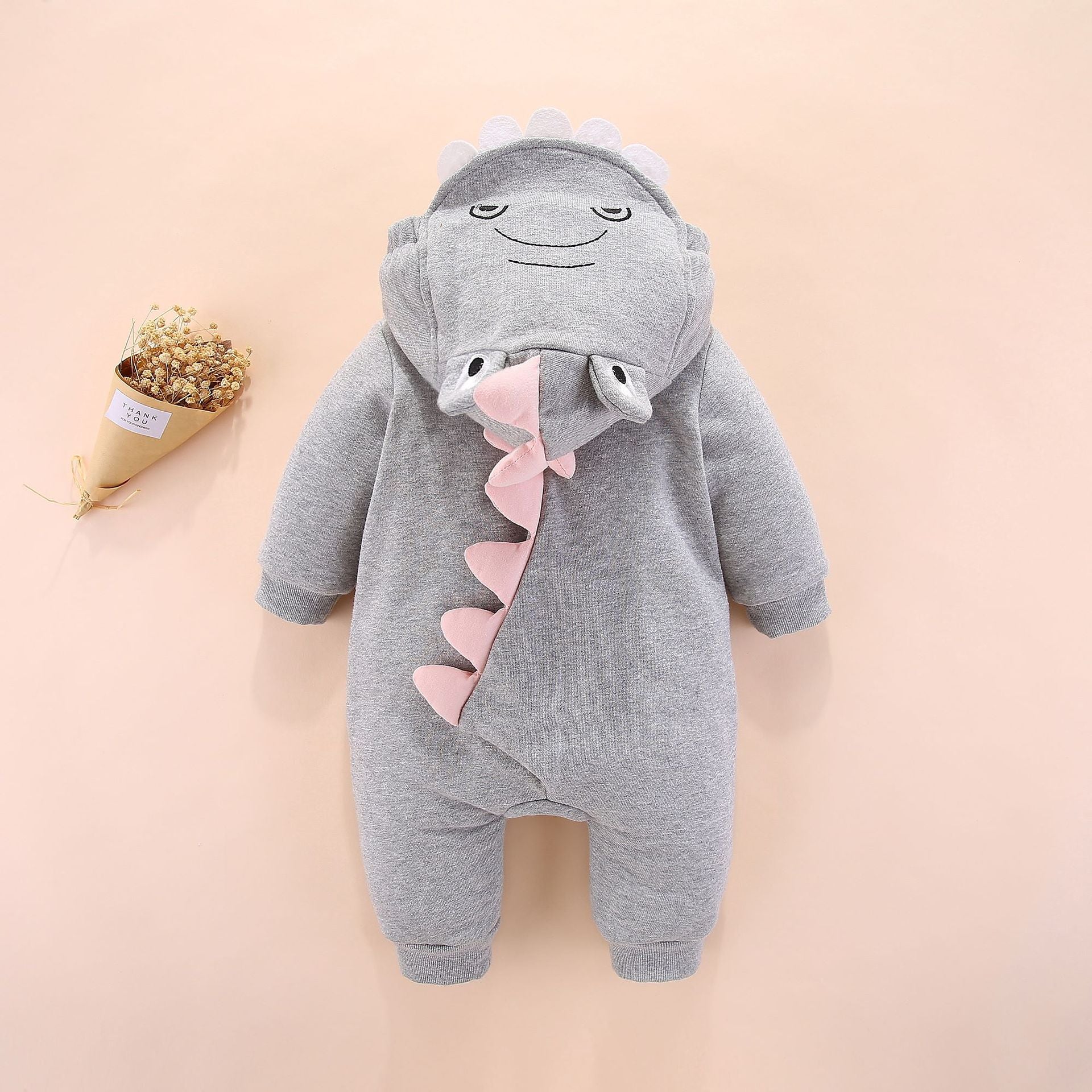 Winter Padded Dinosaur Romper Onesie