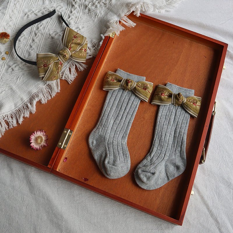 Spanish Ins Bow Hair Hoop Socks Newborn Gift Set